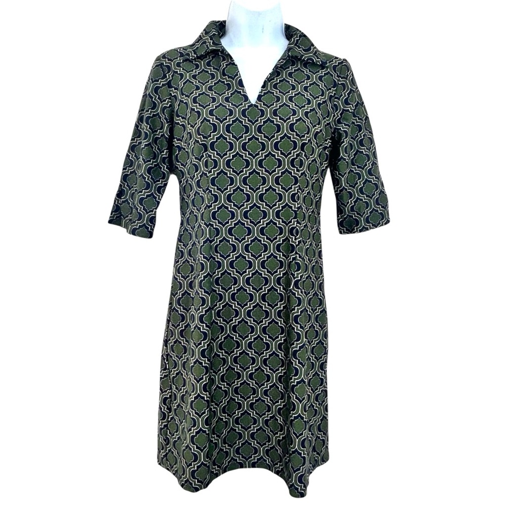 Jude Connally Michell Sheath Dress Size XS Geometric Print Navy Green Resortwear